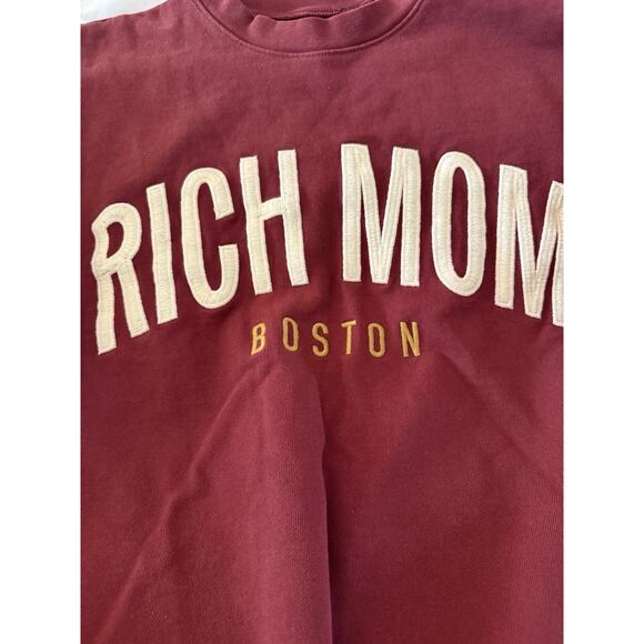 Rich Mom Boston M Wine Cotton Crewneck Pullover Sweatshirt Embroidered 02199 - Picture 2 of 7